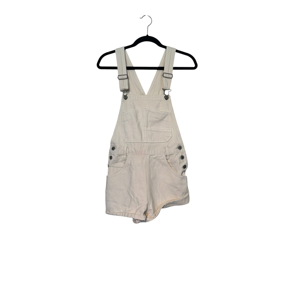 John Galt Brandy Melville Cream Denim Short Overalls Small Off-White